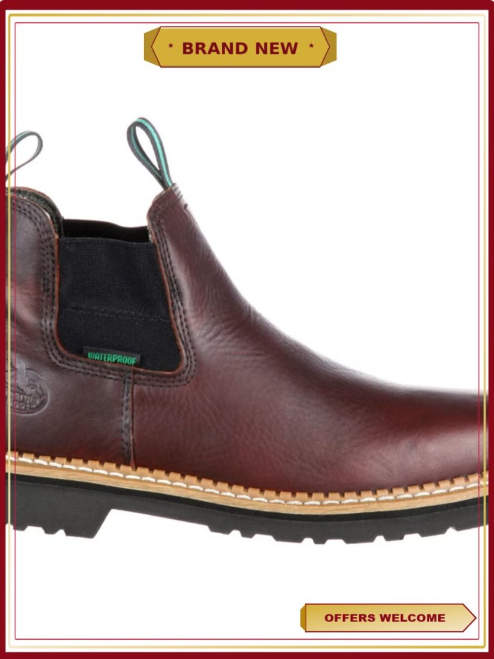 Waterproof Steel Toe Work Boot Full-Grain Leather Pull Tabs - Picture 1 of 6